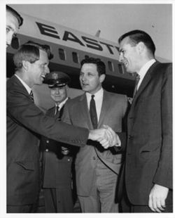 Hamilton and Senator Bayh greeting Senator Robert Kennedy at airport