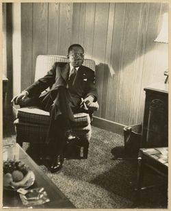 President William V. S. Tubman sits during press conference