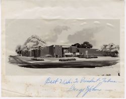 Drawing of Johnson Products Company Inc. building signed by George S. Johnson and addressed to President Tubman