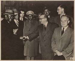 President Tubman greeting businessmen outside Rockefeller Center