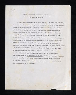 "Freedom of the Artist" - "George Lamming and the Colonial Situation" - typescript, undated