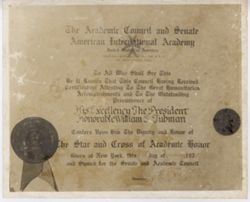 The star and cross of academic honor presented to President William V. S. Tubman by The American International Academy