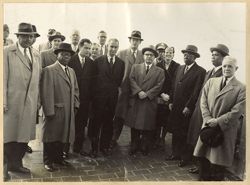 President William V.S. Tubman atop the RCA Building with Presidential party and representatives of Rockefeller Center and NBC