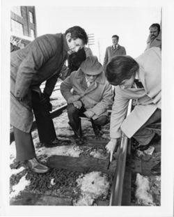 Bayh inspecting railroad track conditions
