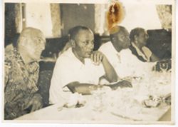 Guests  sit and listen during a picnic