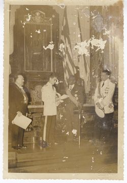 President William V. S. Tubman meets other military officals during formal event