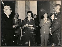 Professor Virgilio Ferrari reads a welcome address to President William V. S. Tubman at reception held by Mediobanca Group