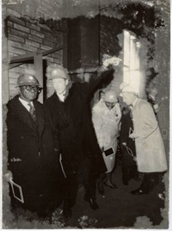 President William V. S. Tubman and Erland Waldenstr√∂m on tour of construction site