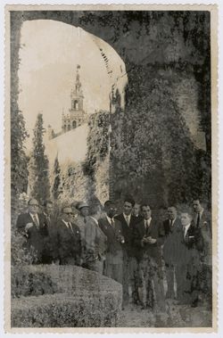 President Tubman in a courtyard with a group of dignitaries