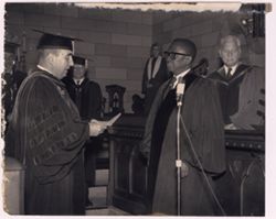 Dr. Peter Sammartino addresses President William V. S. Tubman at diploma ceremony