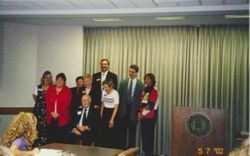 IU Ring Ceremony May 7, 2002 IUEAA Gang Terry Wiesehan, Norma Robinson, LuAnn Christofaro, Bette Davenport, Art Vivian, John Laskowski, Lora Routson, Bob Covington, Debbie Rudd 001