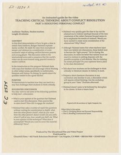 Teaching Critical Thinking About Conflict Resolution
