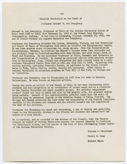 Memorial Resolution for Lennart A. von Zweygberg, ca. 26 April 1960
