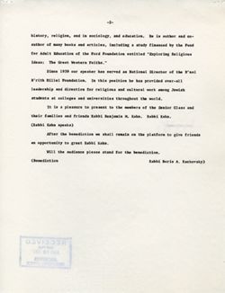 "Remarks Baccalaureate." -Auditorium June 4, 1961
