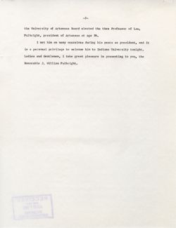 "Introduction of Senator Fulbright Convocation." -Auditorium March 10, 1961