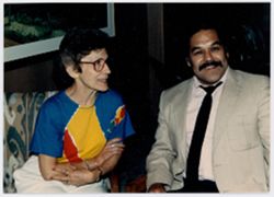 Luis Valdez with Phyllis Klotman at Pan Am Festival
