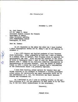 Letter from Joseph Allen to Judy Gowens of the Department of Energy, November 2, 1979