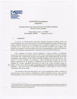 National Democratic Institute - CEPPS/NDI Final Report: Kosovo - Drafting, Debate and Approval Process for Pending Legislation, Kosovo General Assembly, 2002 Jun