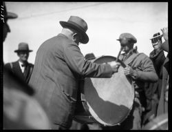 Harry Canfield and drum, Democratic rally