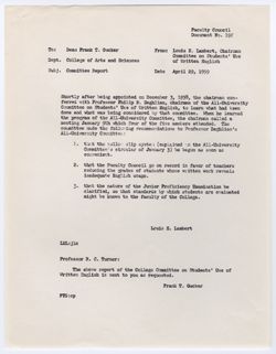 19f: Progress in Carrying Out Recommendations of the All-University Committee on Students’ Use of Written English – College of Arts and Sciences (CoAS), 29 April 1959