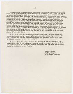 Memorial Resolution for J.J. Galloway, ca. 15 May 1962