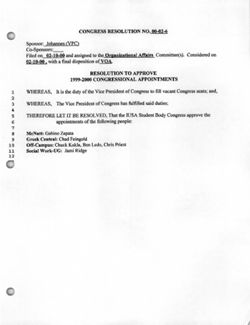 00-02-6 Resolution to Approve 1999-2000 Congressional Appointments