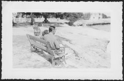 Hoagy Carmichael and Ruth Carmichael sitting on a bench.
