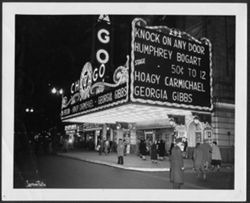 Chicago Theatre marquee featuring Hoagy Carmichael, Humphrey Bogart and Georgia Gibbs.