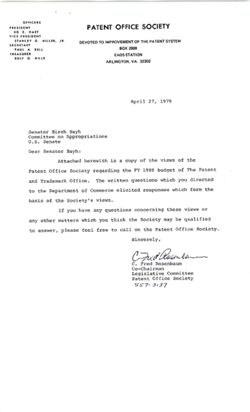 Letter from C. Fred Rosenbaum of the Patent Office Society to Birch Bayh, April 27, 1979
