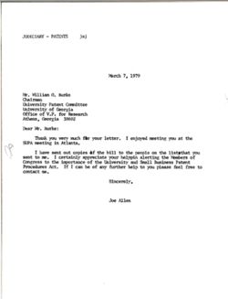 Letter from Joe Allen to William O. Burke of the University of Georgia, March 7, 1979