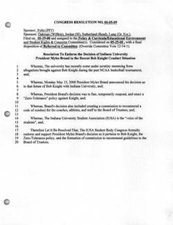 00-05-09 Resolution to Endorse the Decision of Indiana University President Myles Brand in the Recent Bob Knight Conduct Situation