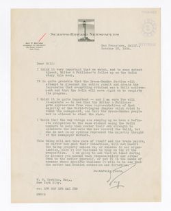 28 October 1934: To: William W. Hawkins. From: Roy W. Howard.