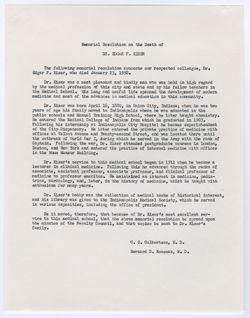 Memorial Resolution for Edgar F. Kiser, ca. 01 April 1958