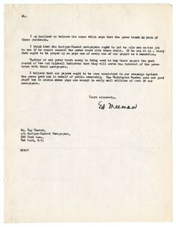 1 August 1927: To: Roy W. Howard. From: Edward J. Meeman.