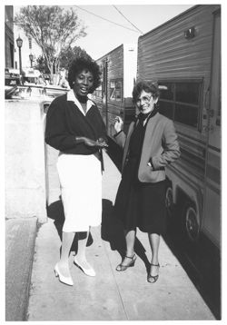 Madge Sinclair and Phyllis Klotman outside of Sinclair's trailer