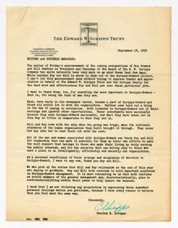 18 September 1952: To: Editors & Managers: From: Charles E. Scripps.