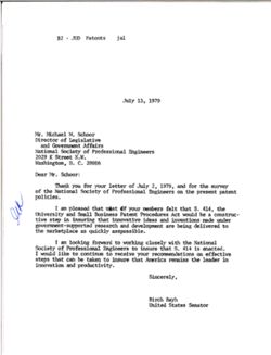 Letter from Birch Bayh to Michael M. Schoor of the National Society of Professional Engineers, July 13, 1979