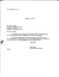 Letter from Birch Bayh to Larry Horton of Stanford University, January 22, 1979