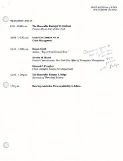 National Commission on Terrorist Attacks upon the United States, Eleventh Public Hearing, May 18-19, 2004, "Emergency Response" [schedule]