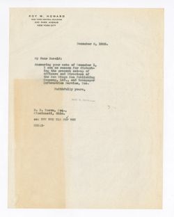 6 December 1933: To: Harold E. Neave. From: Roy W. Howard.