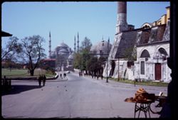 Sunday morning in Eminon Blue Mosque head St. Sophias at right