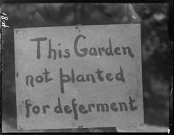 Sign on tree, Lutz Victory garden