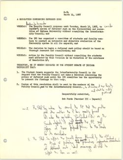 R-74 Resolution Concerning Deferred Rush, 14 March 1968