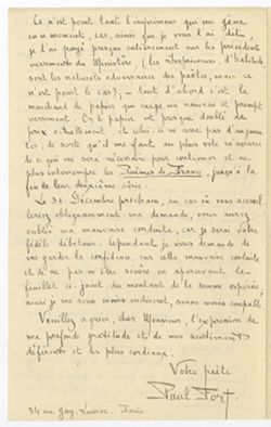 1915 May 11-1916 Sept 17.Fort, Paul, 1872-1960, poet.Paris, France To Michael Sadleir. Deals with Fort’s attempts to continue to publish his Poèmes de France. 3 A.L.S. 1T.L.S.