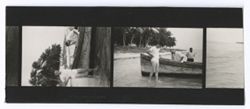 Item 0538. Various shots of Hunter Kimbrough and young Mexican man in canoe. 2½ contact prints on a strip.