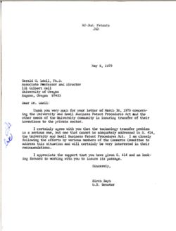 Letter from Birch Bayh to Gerald G. Udell of the University of Oregon, May 8, 1979