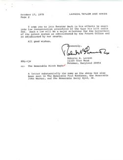 Letter from Roberts B. Larson to Senator Charles Mathias re Bayh Bill S. 1679, October 17, 1979