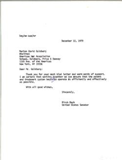 Letter from Birch Bayh to Morton David Goldberg of the American Bar Association, December 12, 1979