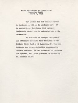 "Notes for Remarks at Convocation (Beardsley Ruml)." March 7, 1945