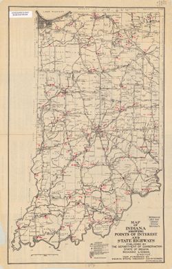Map of Indiana showing points of interest and state highways